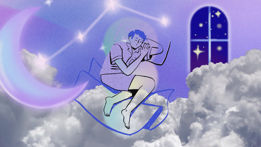 A man sleeping on clouds. A man sleeping on clouds.