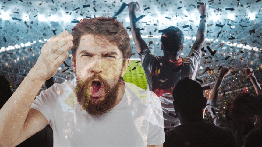 A football fan being angry during a match. A football fan being angry during a match.