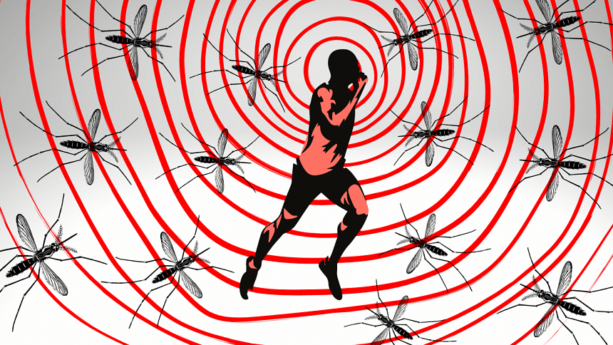 Person attracting swarm of mosquitos