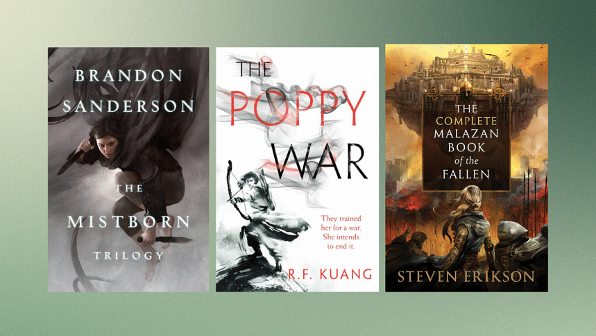 Covers of fantasy books.