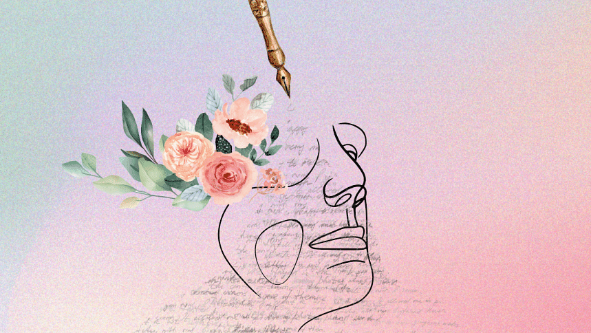 Poetry flowing around a persons identity