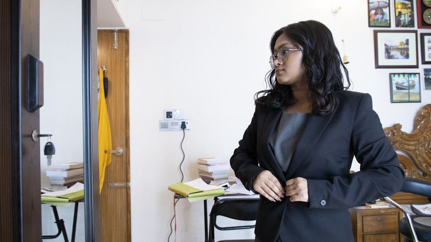 Person getting ready for work.