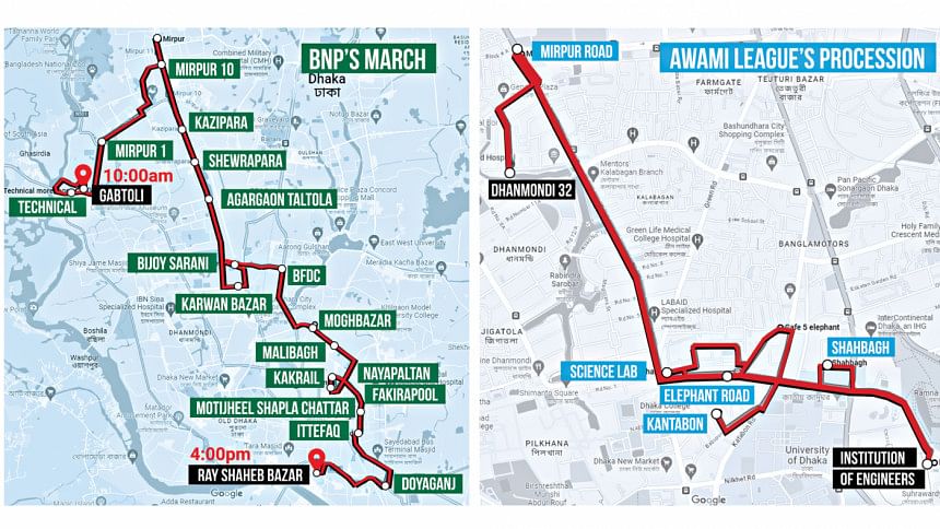 AL, BNP to march city streets today, tomorrow Anti-government programme