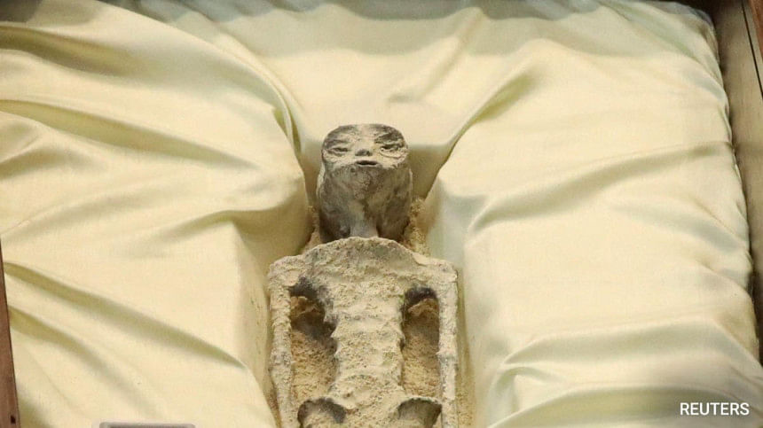 Remains of an allegedly 'non-human' being is seen on display during a briefing on unidentified flying objects, known as UFOs, at the San Lazaro legislative palace, in Mexico City, Mexico September 12, 2023. REUTERS/Henry Romero Remains of an allegedly 'non-human' being is seen on display during a briefing on unidentified flying objects, known as UFOs, at the San Lazaro legislative palace, in Mexico City, Mexico September 12, 2023. REUTERS/Henry Romero
