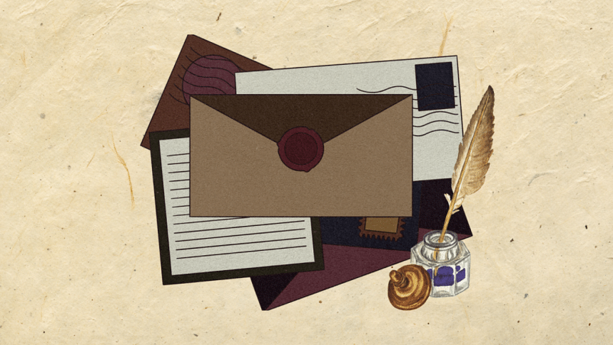 Letter, envelopes, and a fountain pen