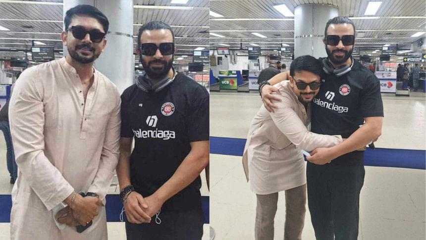 Shakib Khan and Arifin Shuvoo spotted at Dhaka airport Shakib Khan and Arifin Shuvoo spotted at Dhaka airport