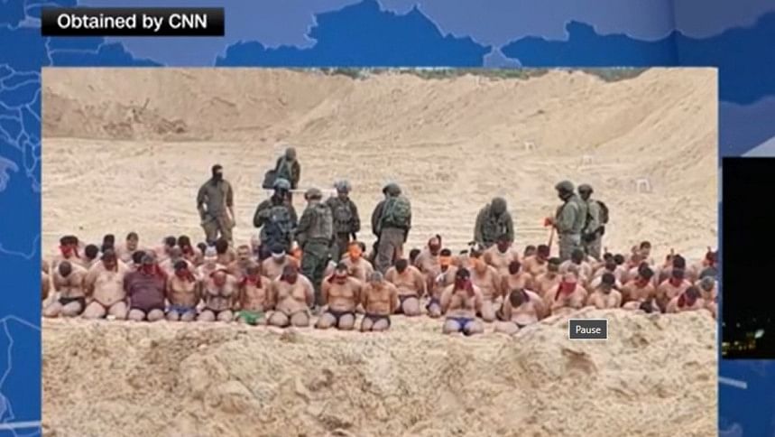 Palestinian men shown stripped Palestinian men shown stripped