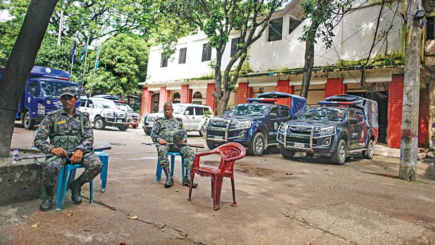 Shahbagh Police Station has resumed operations on a limited scale, with Ansar and VDP Shahbagh Police Station has resumed operations on a limited scale, with Ansar and VDP