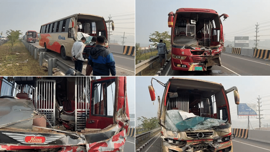 Dense fog: 10 vehicles crash on Dhaka-Mawa Expressway Dense fog: 10 vehicles crash on Dhaka-Mawa Expressway