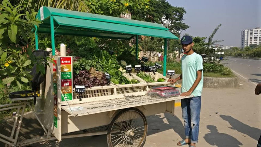 Zubaer's Krishi Shwapno’s three wheeler smart veggie cart “Digital Feriwala’’ Zubaer's Krishi Shwapno’s three wheeler smart veggie cart “Digital Feriwala’’