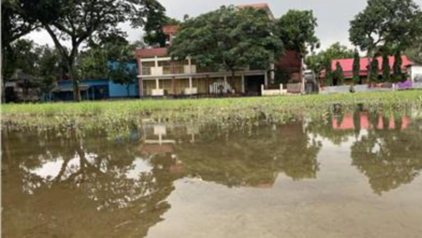 flooded school playground in bangladesh flooded school playground in bangladesh