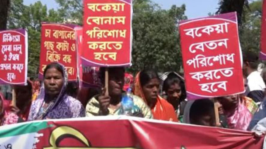 tea garden workers protest in Sylhet tea garden workers protest in Sylhet