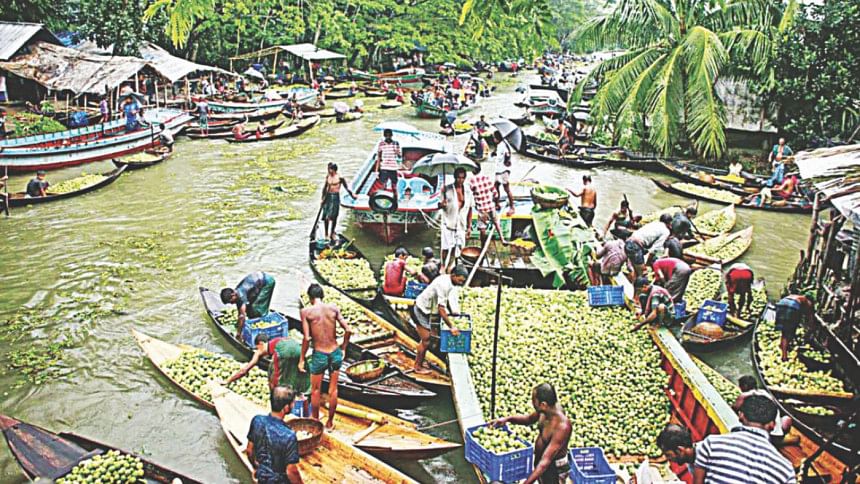 A floating guava market at Vimruli in Jhalakathi district A floating guava market at Vimruli in Jhalakathi district