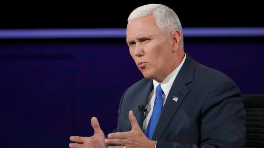 Republican US vice presidential nominee Governor Mike Pence US Vice-Presidential debate, 2016, Republican vice presidential nominee Mike Pence,Democratic rival Tim Kaine,Russian Vladimir Putin condemned