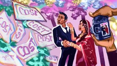 An illustration showing how wedding costs keep piling up and how expensive weddings can get. 