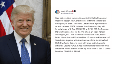 Israel-Lebanon ceasefire announcement by Trump