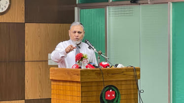 Chief Election Commissioner AMM Nasir Uddin speaks at a programme today at the Election Training Institute (ETI) in Dhaka's Agargaon. Photo: Ahmed Deepto