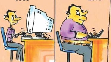 Computer user now and then