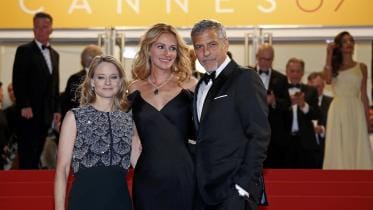 Jodie Foster and cast members Julia Roberts and George Clooney 