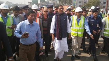 Obaidul Quader visits construction site of the second Kanchpur Bridge on Dhaka-Chattogram