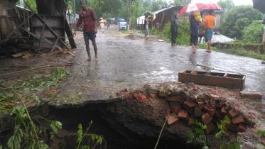 A portion of Rangamati-Khagrachhari road caved