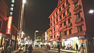 No overhead cable on a road in Sylhet City