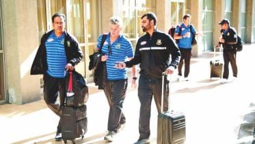 Bangladesh opener Tamim Iqbal with Steve Rhodes