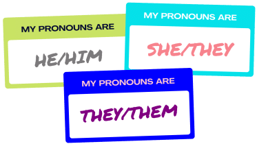 Illustration of gendered pronoun cards