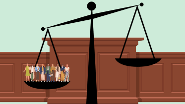 Illustration of women in different clothing weighing down a scale