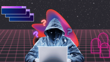Vaporwave aesthetic collage of a hacker.