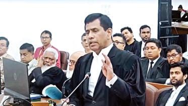 Screengrab of tribunal hearing on case against Sheikh Hasina