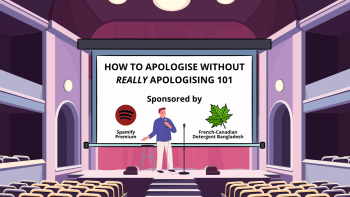 Motivational speaker giving speech about fake apologising  Motivational speaker giving speech about fake apologising