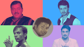 An illustration of a political compass and Bangladeshi actors An illustration of a political compass and Bangladeshi actors
