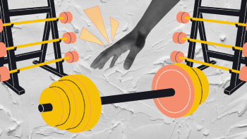 An illustration of a hand reaching for exercise equipment An illustration of a hand reaching for exercise equipment