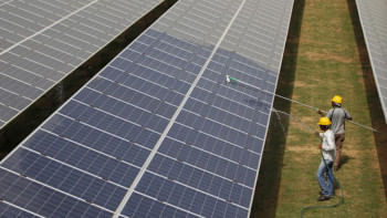 Solar panels in a field  Solar panels in a field
