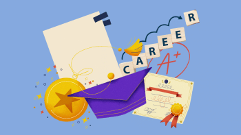 Elements depicting career progression, graduation and education.