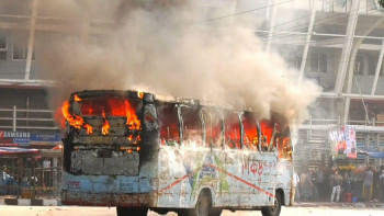 A bus was torched in front of Baitul Mokarram.
