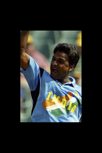 Javagal Srinath celebrating Javagal Srinath celebrating after grabbing a wicket.