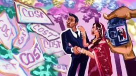 An illustration showing how wedding costs keep piling up and how expensive weddings can get. 