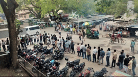 ​A massive surge of motorcyclists gathered at the Sirajganj Deputy Commissioner’s (DC) office this morning. Photo: Ahmed Humayun Kabir Topu