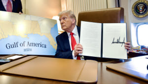 President_Donald_Trump_on_Air_Force_One_poses_next_to_a_map_of_the_Gulf_of_America_during_a_flight_to_New_Orleans_on_February_9,_2025.jpg