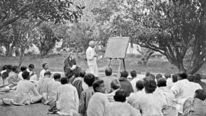 Shantiniketan classroom with Rabindranath Tagore