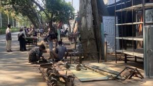 Footpaths in Rajshahi illegally occupied pedestrians forced to walk on roads.jpg