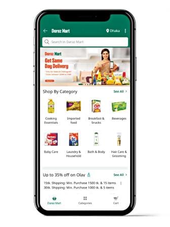 Daraz mobile app interface