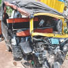 Three-wheeler collided with bus Three-wheeler collided with bus