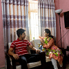 Mother and son talking