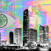 Depiction of constant surveillance on the people over a cityscape