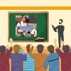 Group of men cheering on a presentation their leader has put together