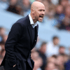 Erik ten Hag screaming instructions to his players from the touchline.