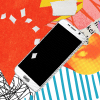 Collage consisting of a phone with other elements behind it representing the chaos of multitasking.